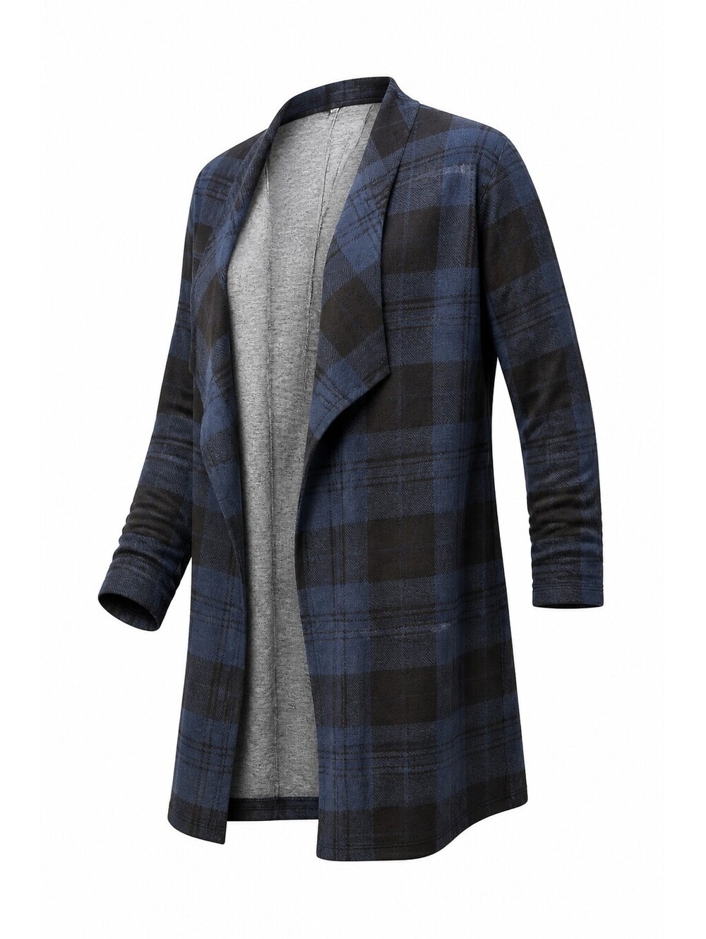 Studio 1886 Women's Blue and Black Plaid Long Cardigan XS